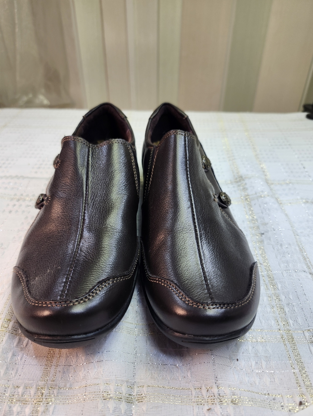 Women Dark Brown Leather Slip-On Casual Loafers